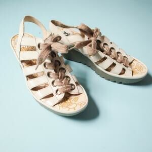 Fly London Criss Cross Strappy Gladiator Wedge Heels Lace Up Womens EU 40 Cream